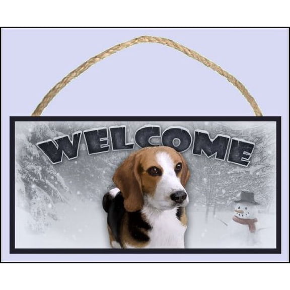 Beagle 10" x 5" Winter Welcome Sign Featuring the Art of Scott Rogers