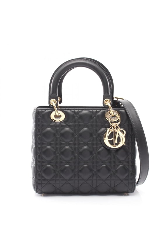 Pre-Owned Christian Dior Dior LADY DIOR Cannage 2-Way Handbag, Lambskin Leather, Women's, Black