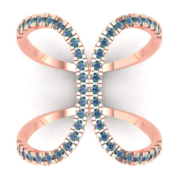 0.5 ct Round Cut Blue Moissanite Statement 14K Rose Gold Womens Engagement Ring