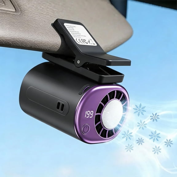 Car Clip on Air Conditioner Fan with LED Display-360° 199 Speeds Adjustable Rotation 16℃ Semi-Cooling Wide Clamp Portable Cooling Fan for Car