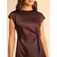 thumbnail image 7 of Brown Short Sleeve Ruched Twist Sheath Dress For Women, 7 of 7