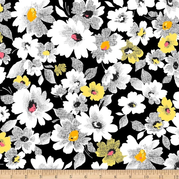 Quilting Treasures Nadine Packed Floral Black 100% Cotton Fabric sold by the yard