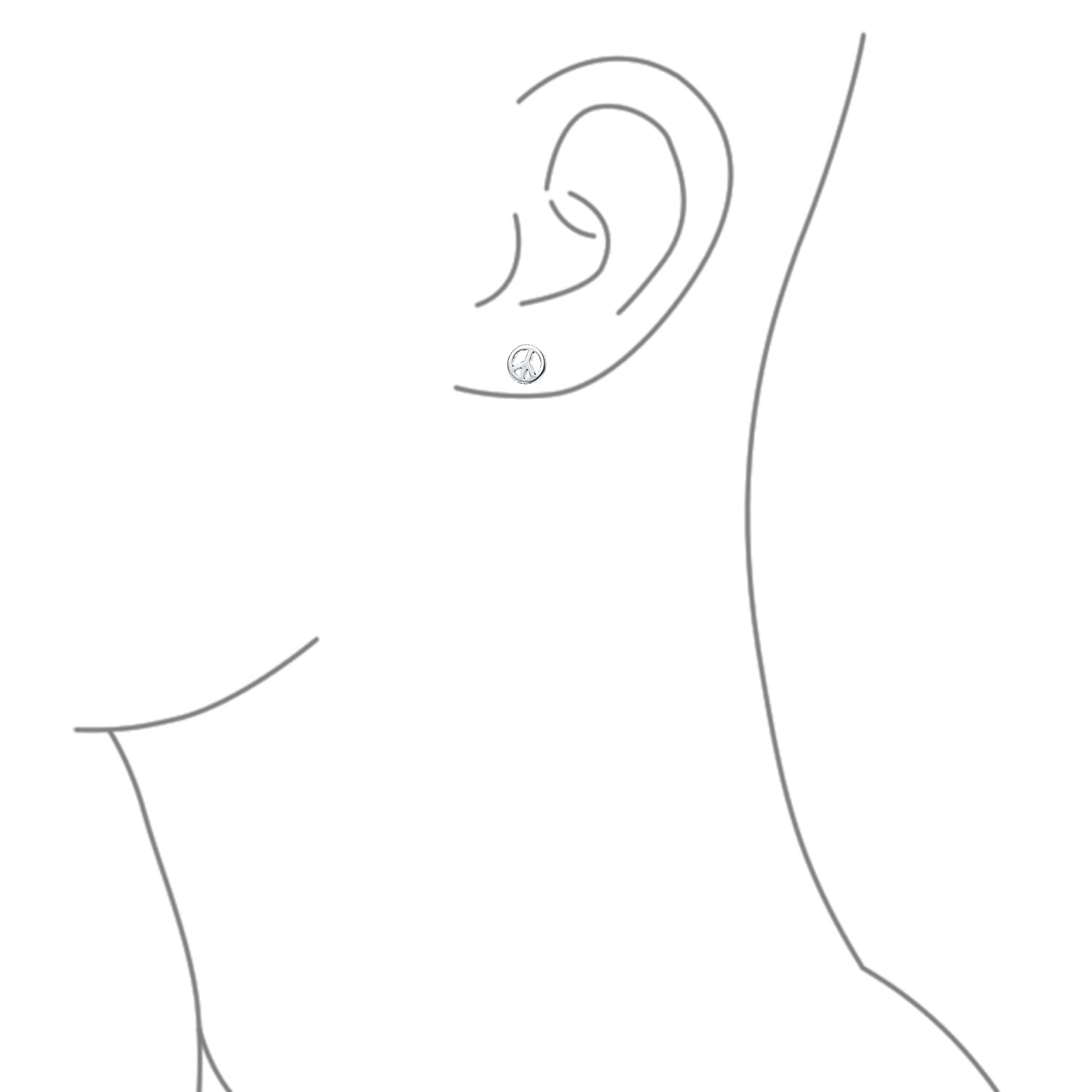 Petit monde minuscule Dainty ronde symbole signe de paix pour les femmes Stud Earrings 14K de ladolescence pour pendentif en argent plaqu/é or