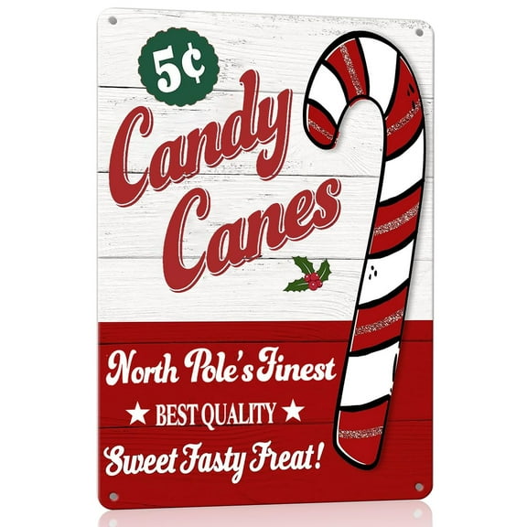 Vintage Christmas Decor Christmas Metal Signs Candy Cane Tin Sign Christmas Decorations Christmas Candy Canes Decoration Retro Christmas Wall Signs Size: 12 x 16 inch