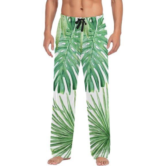 Tropical Palm Leaves Ghost Pajama Pants, Men's Lounge Pants Light with Drawstring and Pockets, Christmas New Year Birthday Father's Day Gifts