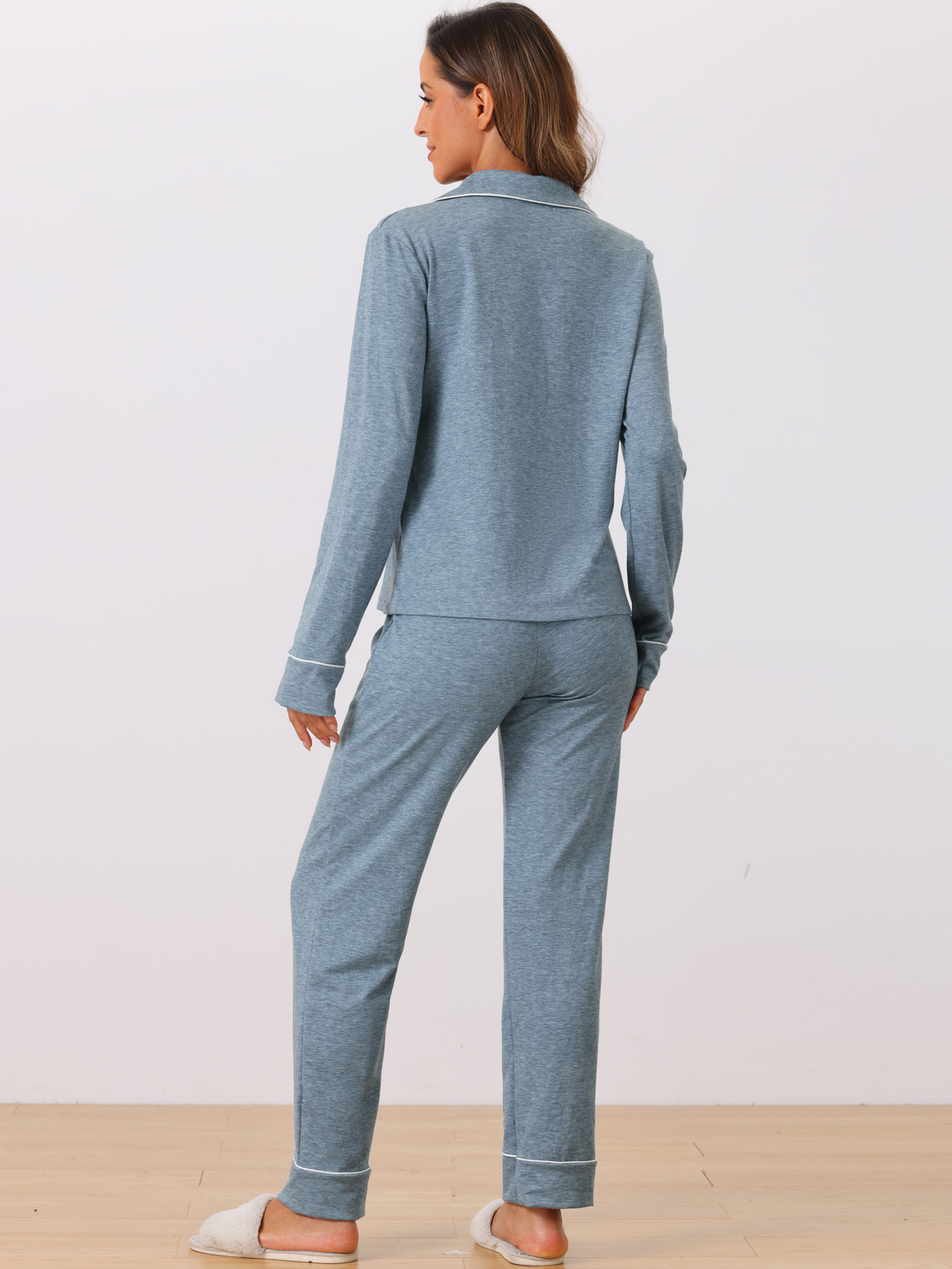 DARING DIVA Women's Button Up Tops with Pants Pajama Sets S Blue
