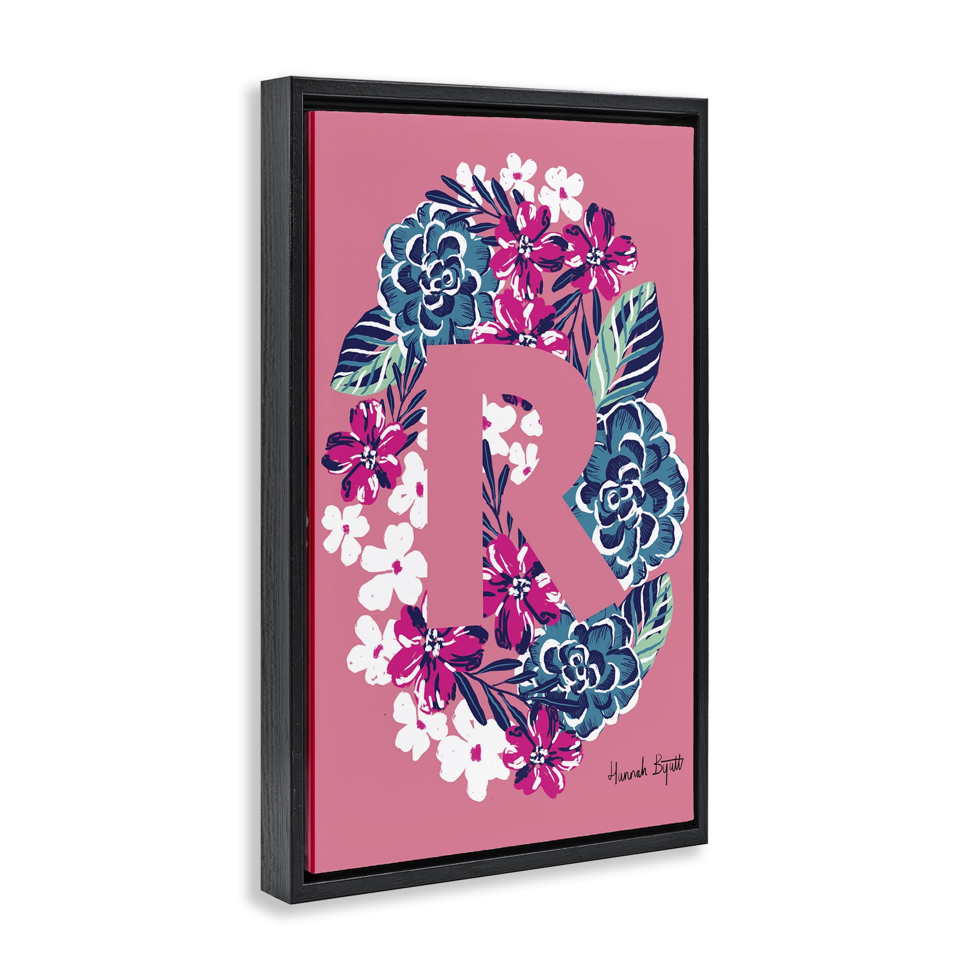 Stupell Industries Floral Bloom Letter R Botanical & Floral Painting Black Floater Framed Art Print Wall Art, 21 x 31