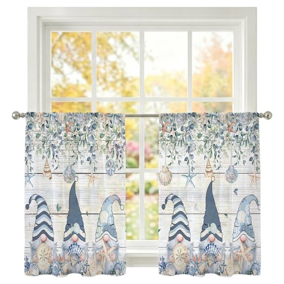 Blue Gnome Sheer Curtains 54 inches Long, Summer Ocean Shell Light Filtering Sheer Window Curtains Rod Pocket Voile Drapes for Bedroom Living Room, 2 Panels