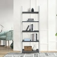 thumbnail image 2 of 5-Tier Ladder Bookshelf, Rustic Book Shelves Storage Rack with Rubber Wood Frame, 5-Tier Bookcase Ladder Shelf for for Bedroom, Living Room, Home Office, Kitchen,  Apartment, Grey&White, 2 of 7
