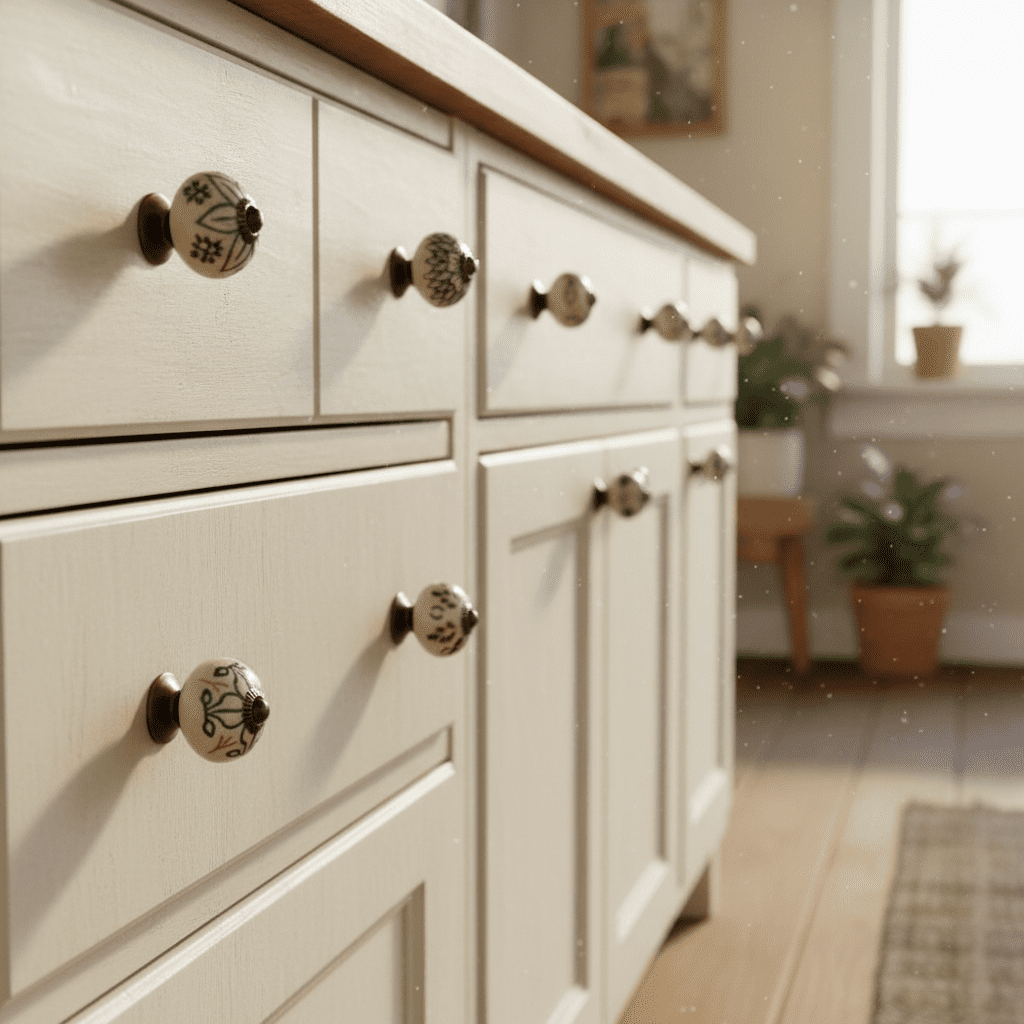 Vriksha Kraft Round Cabinet Knobs Ceramic Off-White with Hardware Fittings 12 Piece 12 Pack