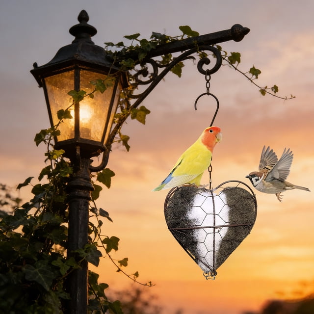 Casa para pájaros en forma de corazón para refugio invernal y plataforma para nidos de colibríes | Arte de jardín al aire libre y regalo de San Valentín para amantes de las aves | Adorno colgante
