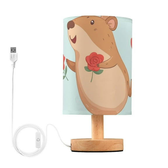 Cute Capybara Roses Hearts Valentine Table Lamp with USB Port LED Warm Light Lamp Night Light Home Decor
