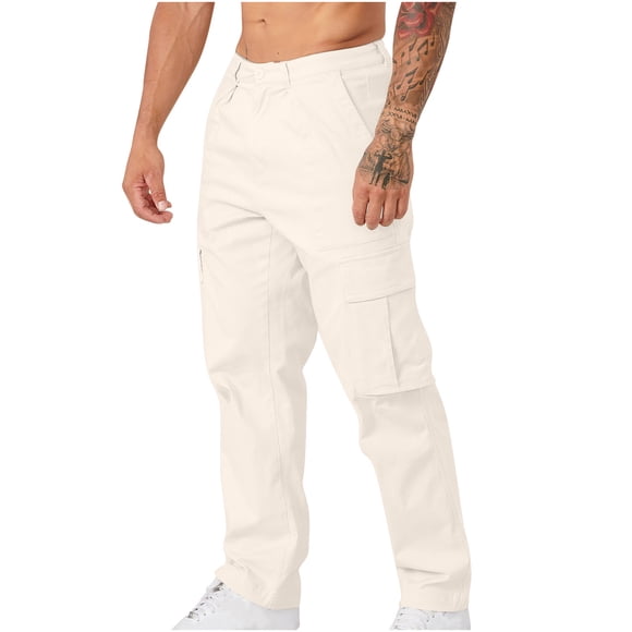 Virmaxy Men's Straight Leg Cargo Pants Button Zipper Closure with Pockets Workout Pants Outdoor Fitness Pants Trousers Casual Multiple Pockets Outdoor Fitness Pants Cargo Pants Beige S