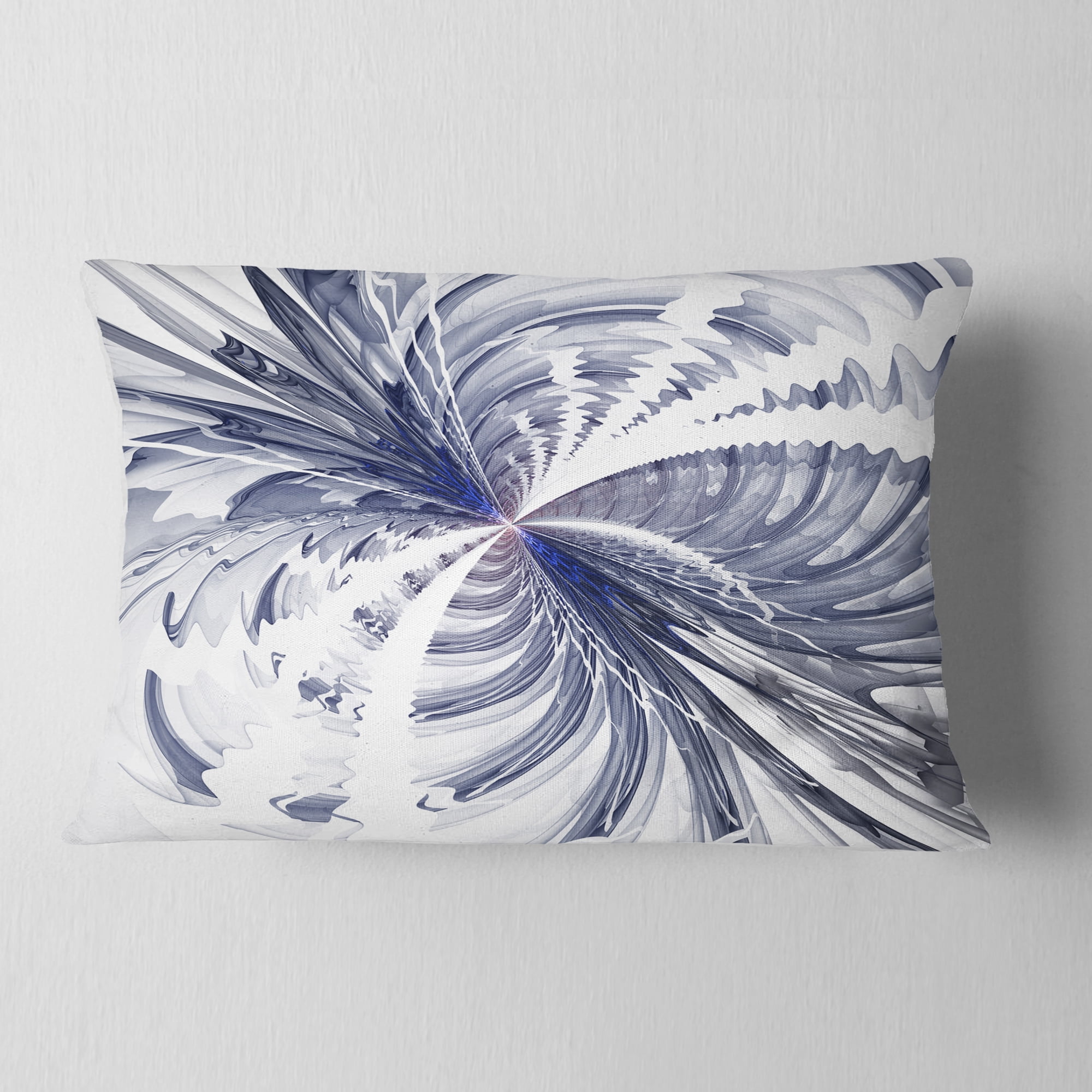 Designart Symmetrical Blue Fractal Flower - Floral Throw Pillow - 12x20