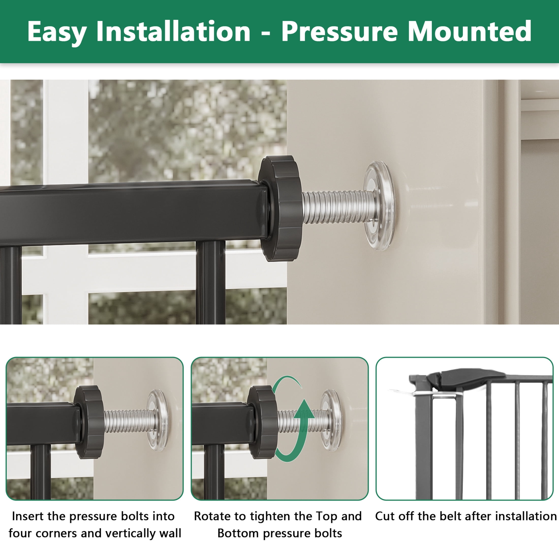 Noble House 45.3" Pressure Mounted Baby Gate for Stairs and Doorways, Steel Walk Through Safety Gate for Kids, Black