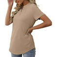 thumbnail image 4 of Oalirro Women's Tops, Tees & Blouses Valentine's Day Gift Women Loose Casual Short Sleeve V-Neck Solid Casual Blouse T-shirt Tunic Tops Khaki Savings Clearance, 4 of 9