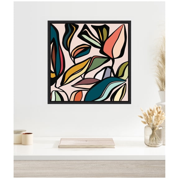 Kate and Laurel Framed Canvas Wall Art Print Fanciful Ficus SQ Expansion by Alicia Bock, 22 x 22 Sylvie Black Frame, Modern Contemporary, Abstract Art for Wall Decor
