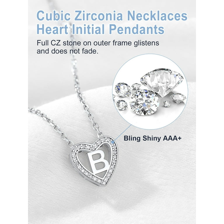 U7 Heart Initial Pendant Necklace 925 Sterling Silver Necklace CZ