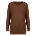 thumbnail image 4 of IROINNID Women's Fall Tops Long Sleeve Oversized Base Shirts Workout Sweatshirts Casual Basic V-Neck Relaxed Fit Tops with Pocket,Coffee, 4 of 5