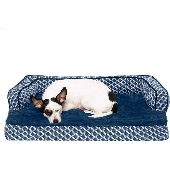 FurHaven Pet Products Plush & Decor Orthopedic Comfy Couch Pet Bed for Dogs & Cats - Diamond Blue, Medium