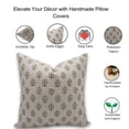 thumbnail image 4 of Fabdivine Block Print Throw Pillow Cover, 14x14 Inch Pure Linen Outdoor Cushion Cover, Floral Print Boho Design Green Pillow Cover for Sofa and Couch, 4 of 5
