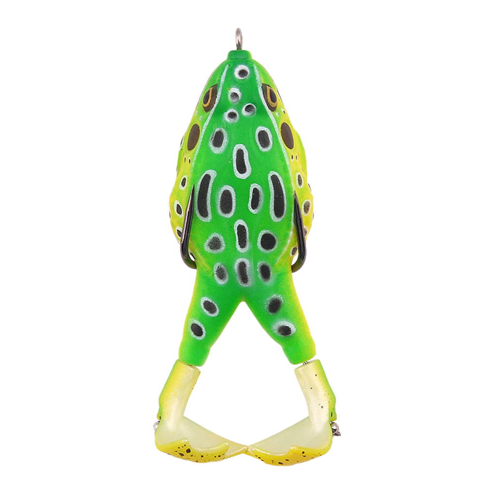 Rotating Propeller Frog Soft Bait 9cm 13.6g with Dual Hooks 3D Lifelike Floating Topwater Lure for Bass Pike Fishing Green Yellow(green)
