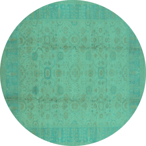 Ahgly Company Indoor Round Oriental Turquoise Blue Industrial Area Rugs, 5' Round