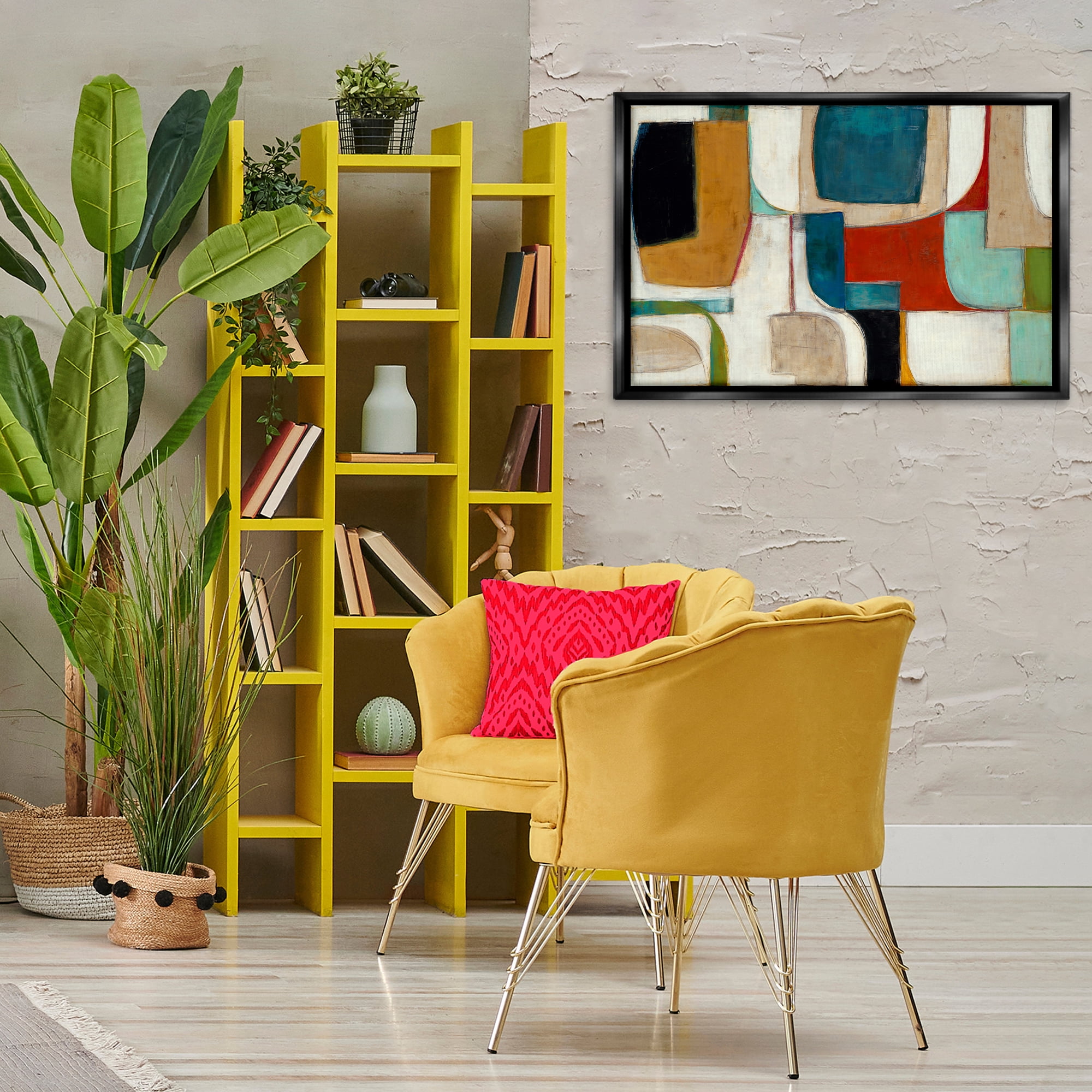 Stupell Industries Abstract Cubism Shapes Abstract Painting Black Floater Framed Canvas Art Print Wall Art, 31 x 21