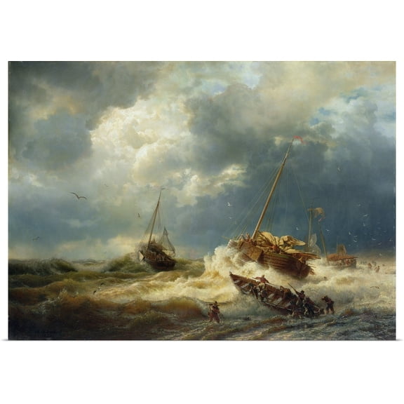 Great BIG Canvas | Rolled Andreas Achenbach Poster Print entitled Ships in a Storm on the Dutch Coast, 1854