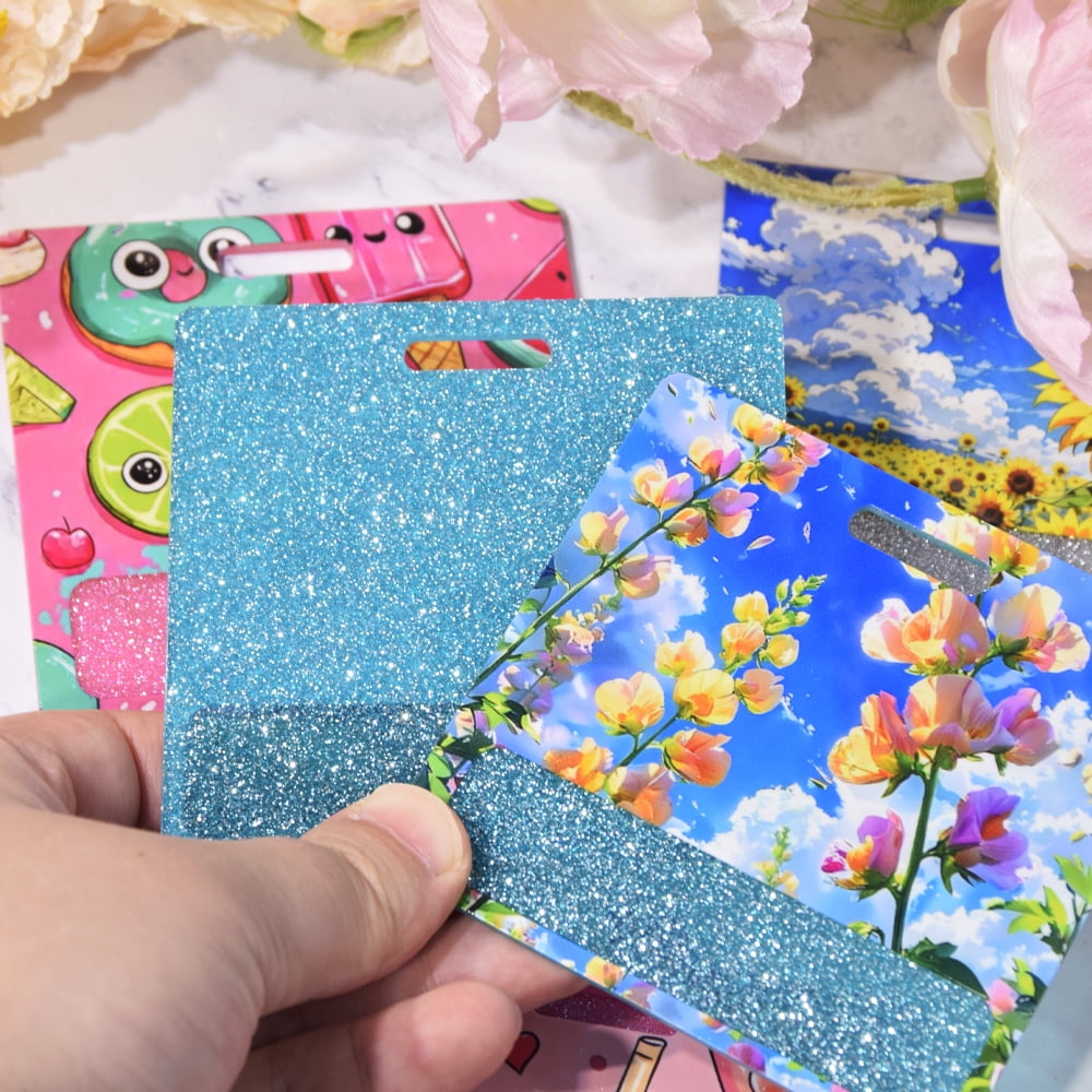 Mix 10pcs Glitter Acrylic Printed Badge Mixing Different Styles of Printed Patterns Name Tag Badge Id Holder Sprinkle Badge Buddy For DIY handicrafts
