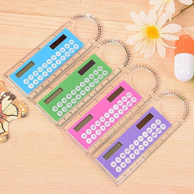 Mini Solar Transparent Ruler Calculator with Magnifier Student School Supplies