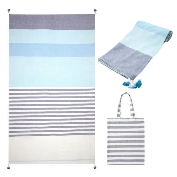 Folkulture Serviette de Plage, Serviette de Plage Turque, 40x72 Serviettes de Plage Rayées Surdimensionnées avec Sac Fourre-Tout, Serviettes de Piscine dans les Essentiels de Plage, Serviette à Séchage Rapide, Grande Serviette de Plage pour Femmes, Serviette de Plage Anti-Sable