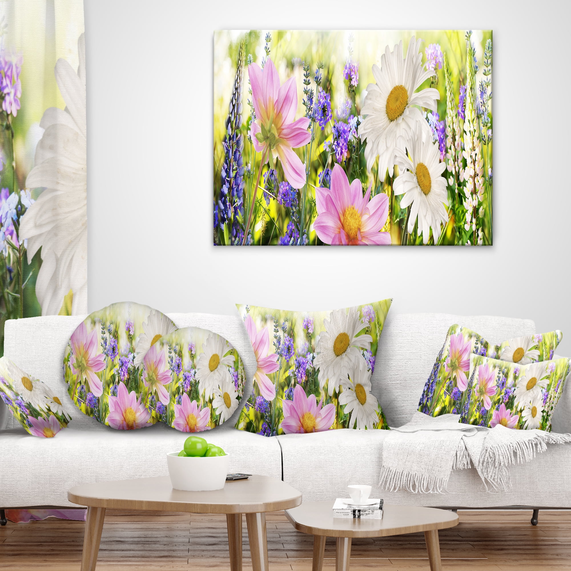 Designart Wild Flowers Field at Sunset - Floral Throw Pillow - 12x20