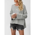 thumbnail image 6 of Women'S Oversized Long Sleeve Sweaters Fall Outfits Trendy Crewneck Knit Side Slit Fashion Pullover Tops Gray M, 6 of 9