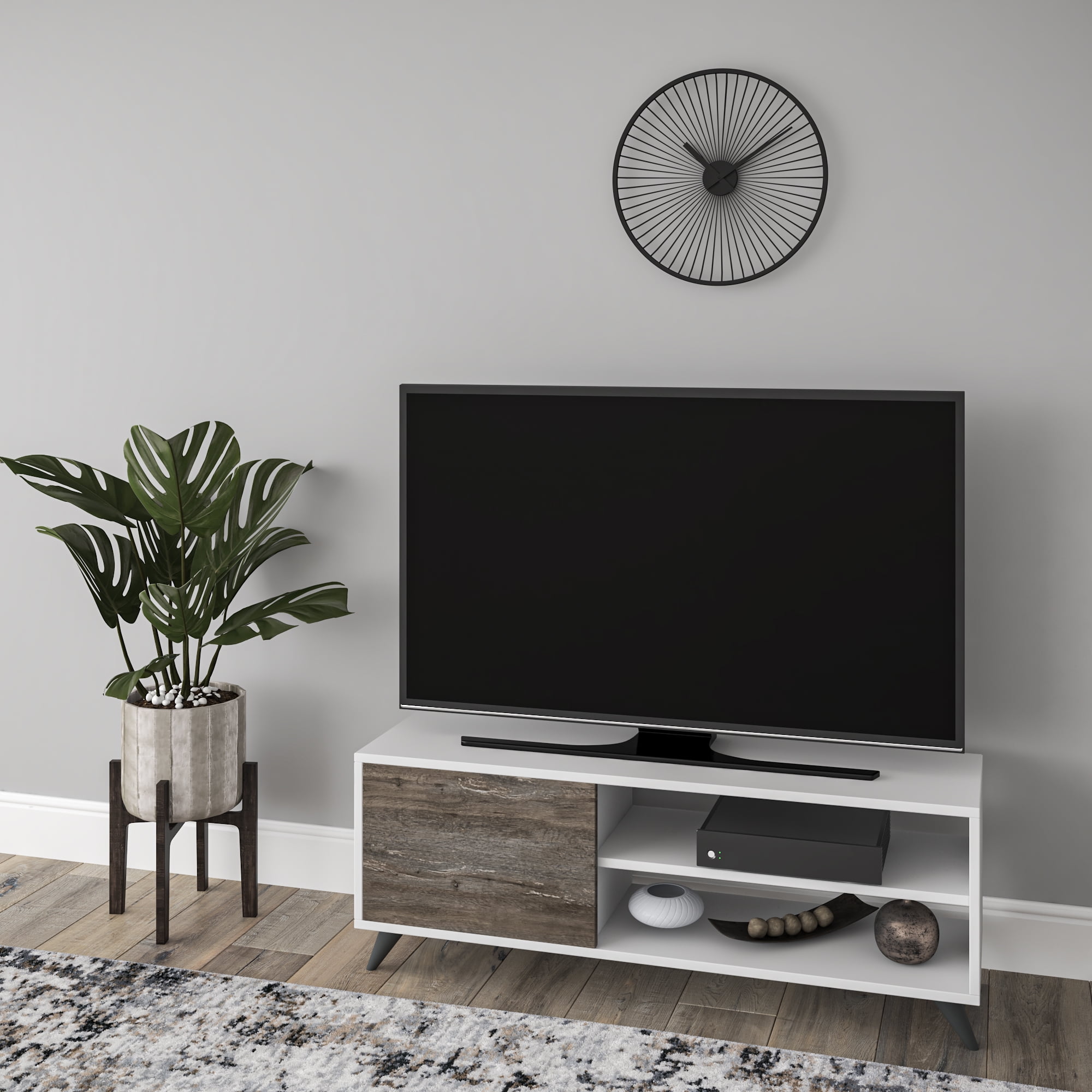 Ada Home Décor 2 Tier Venga TV Stand with Doors for TVs up to 53", White Oak