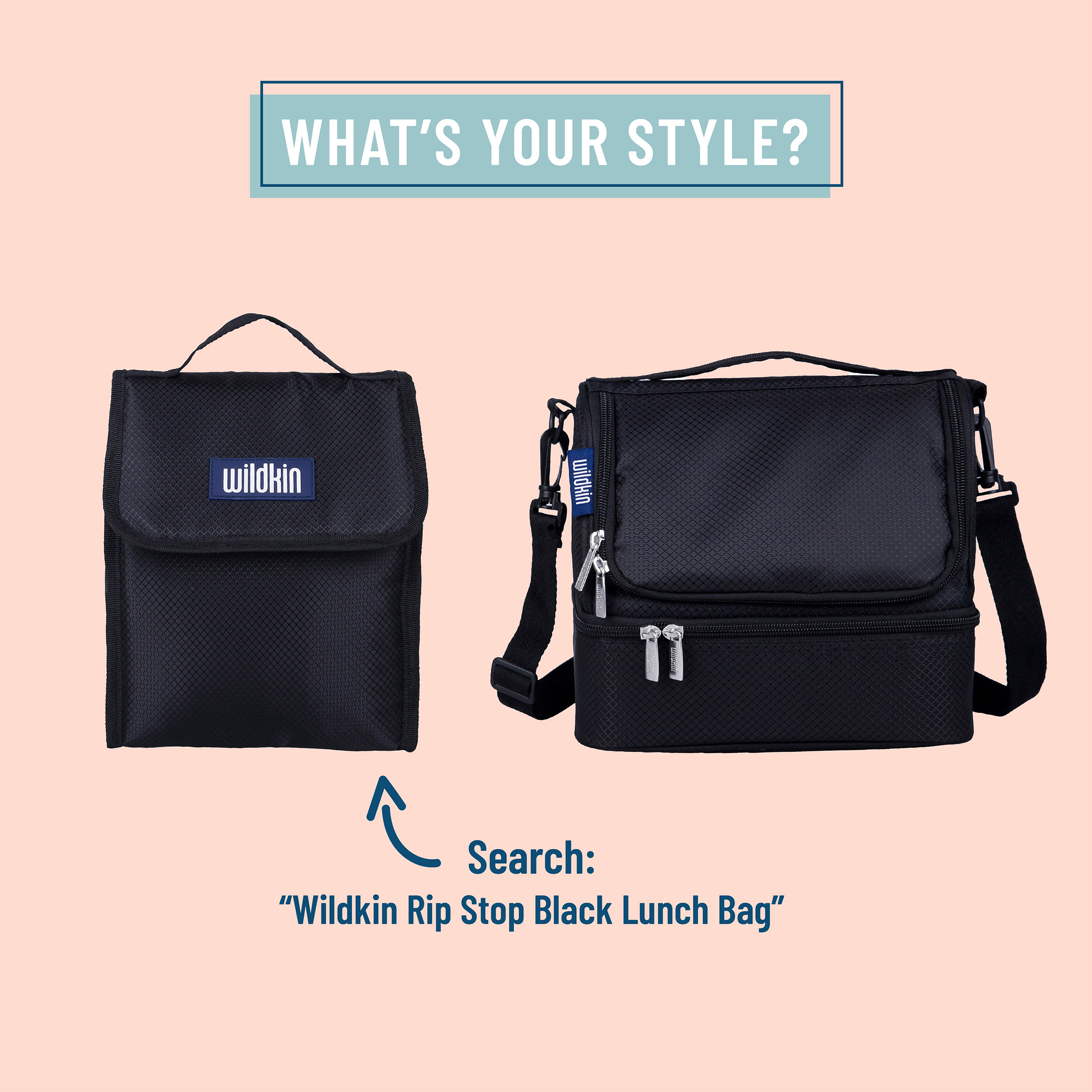 Wildkin Kids Soft Sided Cooler Lunch Bag (Rip-Stop Black)