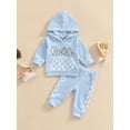 thumbnail image 2 of Bagilaanoe 2Pcs Newborn Baby Girl Boy Casual Sweatsuit Letter Plaid Print Long Sleeve Hooded Pullover Tops+ Trousers 6M 12M 18M 24M Fall Long Pants Set, 2 of 9