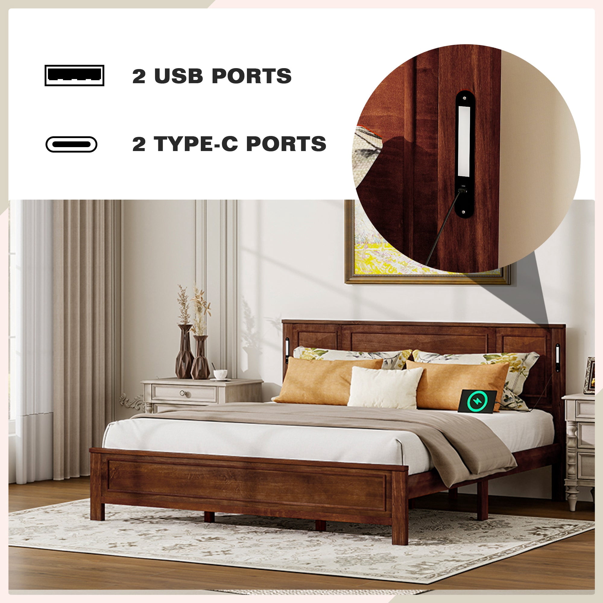 Sailvan Bed with 2 Storage Drawers, LED Lights, USB Charging Station