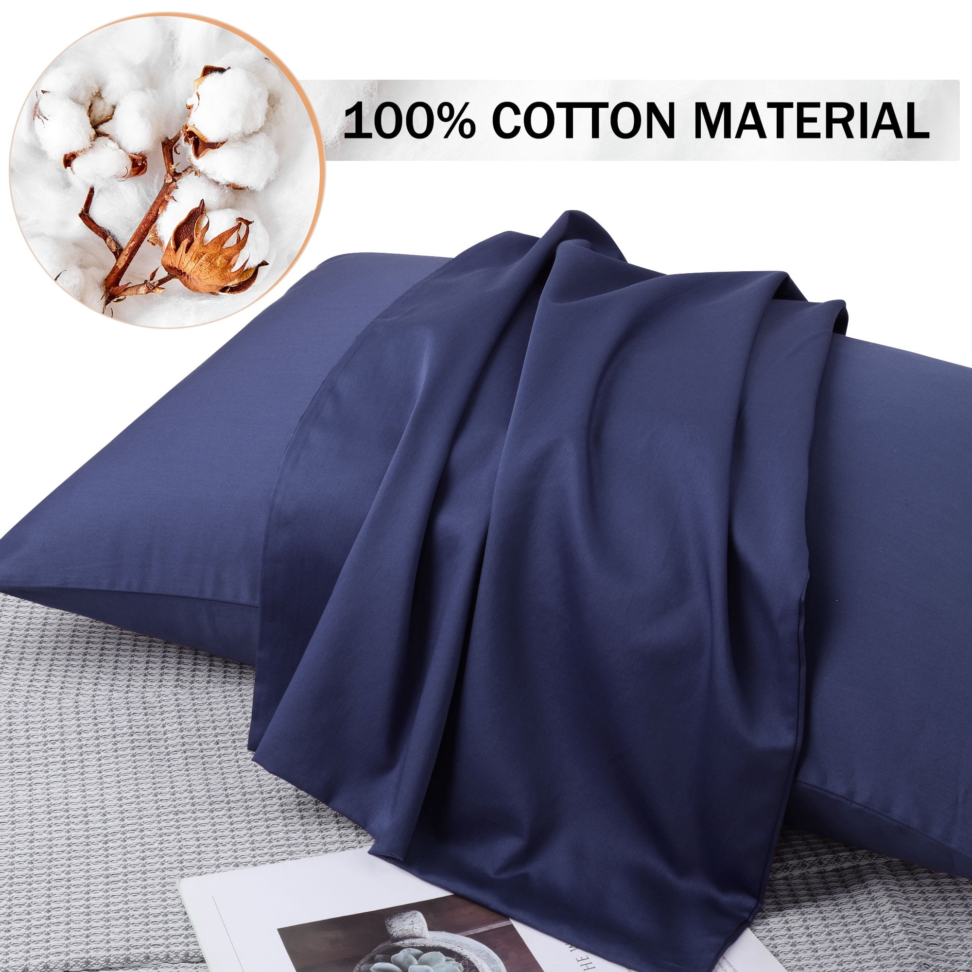 Unique Bargains Breathable Zipper Closure Cotton Pillowcases 2 Pcs Navy Blue Queen