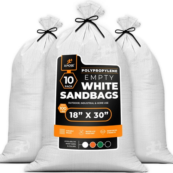Xpose Safety-Woven Polypropylene Sand Bags for Flooding-18" x 30" Sacks-100 lb Bundle of 10