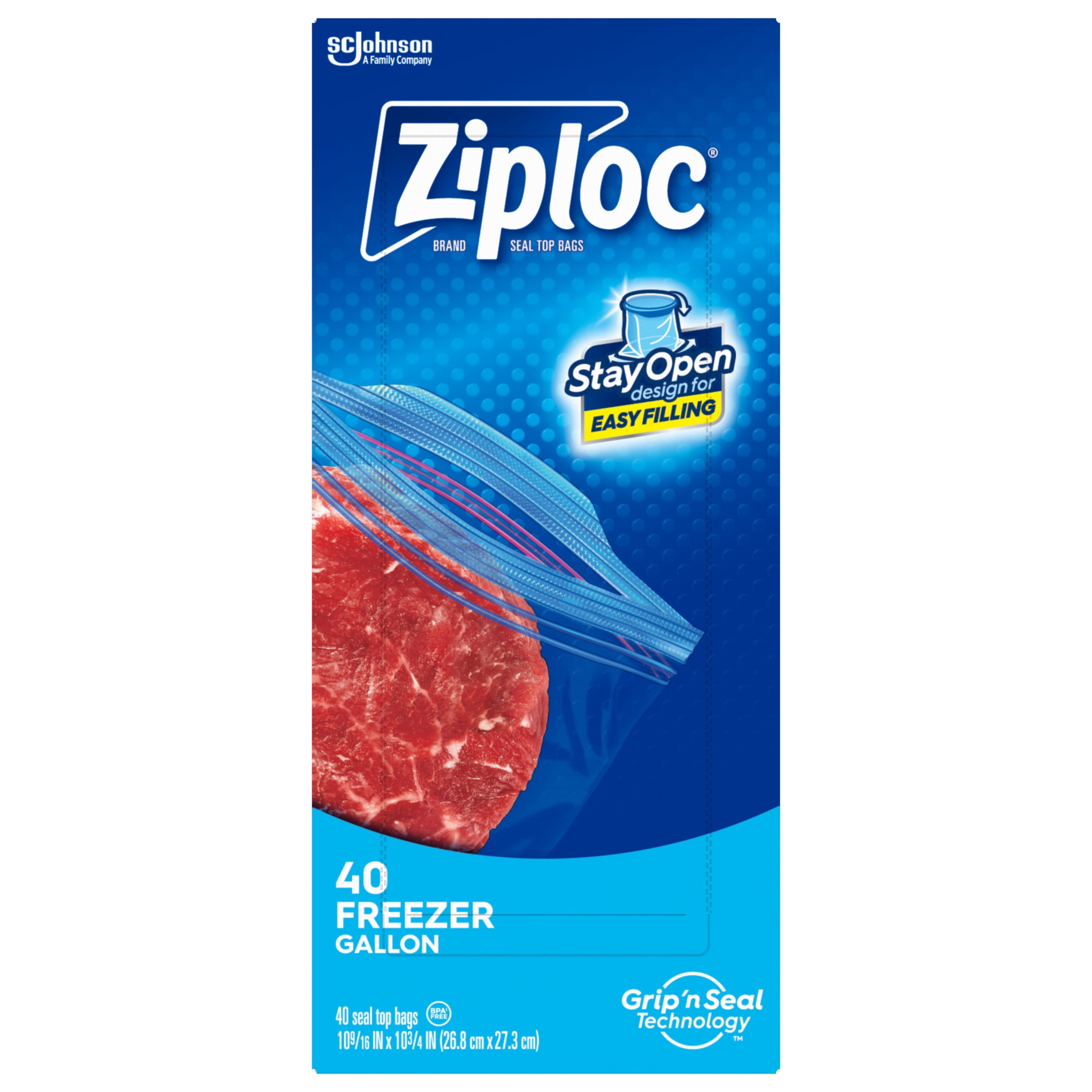 (2 pack) Ziploc Brand Freezer Food Storage Bags, School Supplies, Grip 'n Seal Technology, Zipper, Gallon, 40 Count