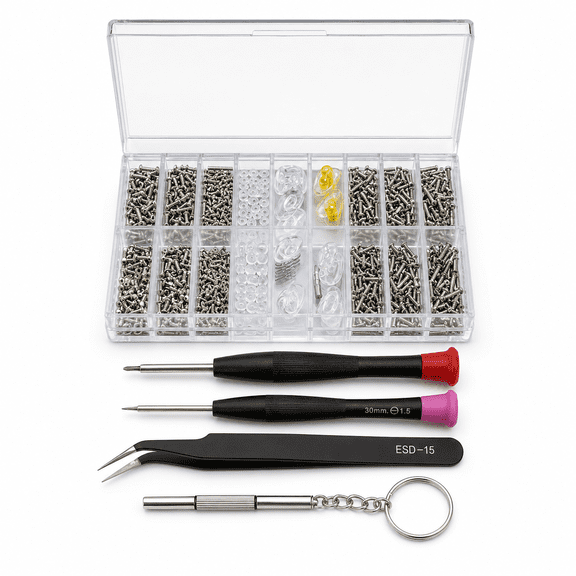 Kabuer Eyeglasses Repair Kit Glasses Repair Kit Stainless Steel Screws and Nose Pads with Micro Screwdriver Tweezer for Watch