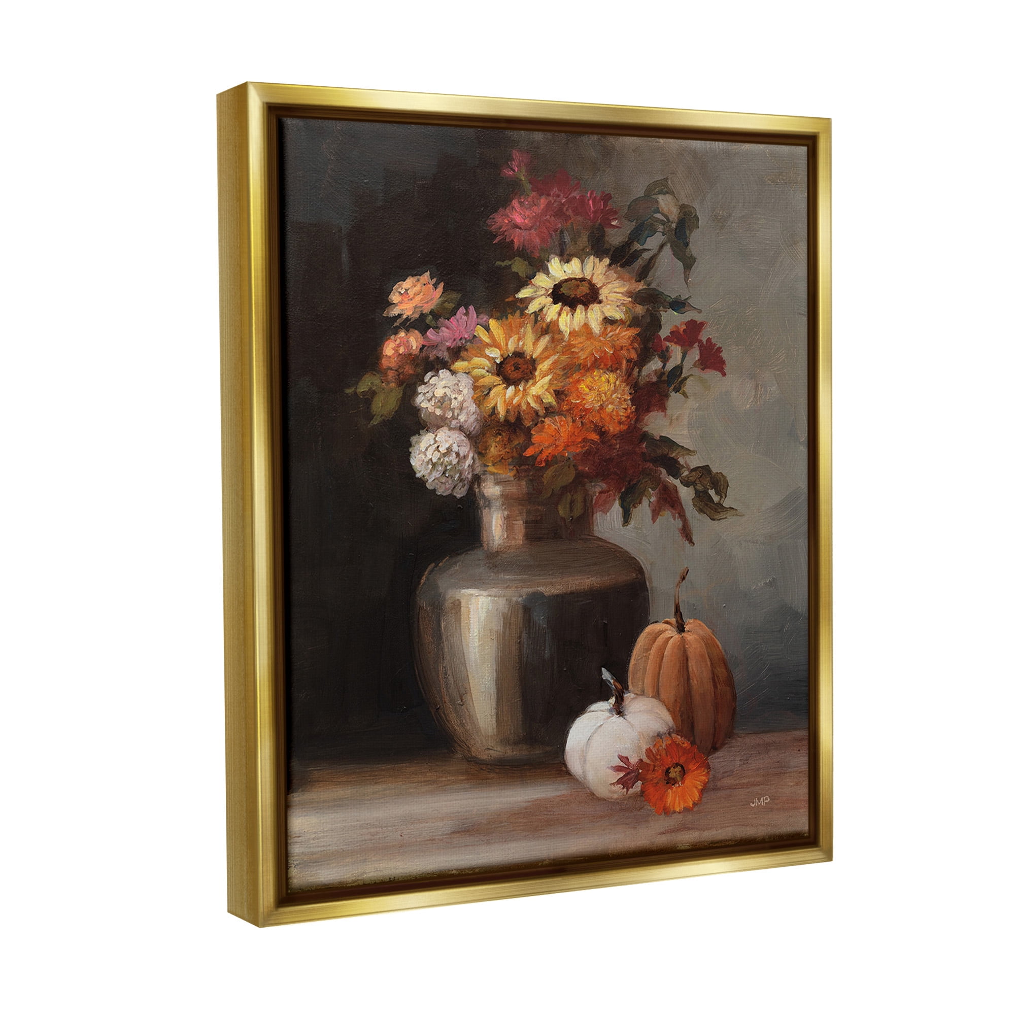 Stupell Industries Autumnal Still Life Botanical & Floral Painting Gold Floater Framed Canvas Art Print Wall Art, 25 x 31