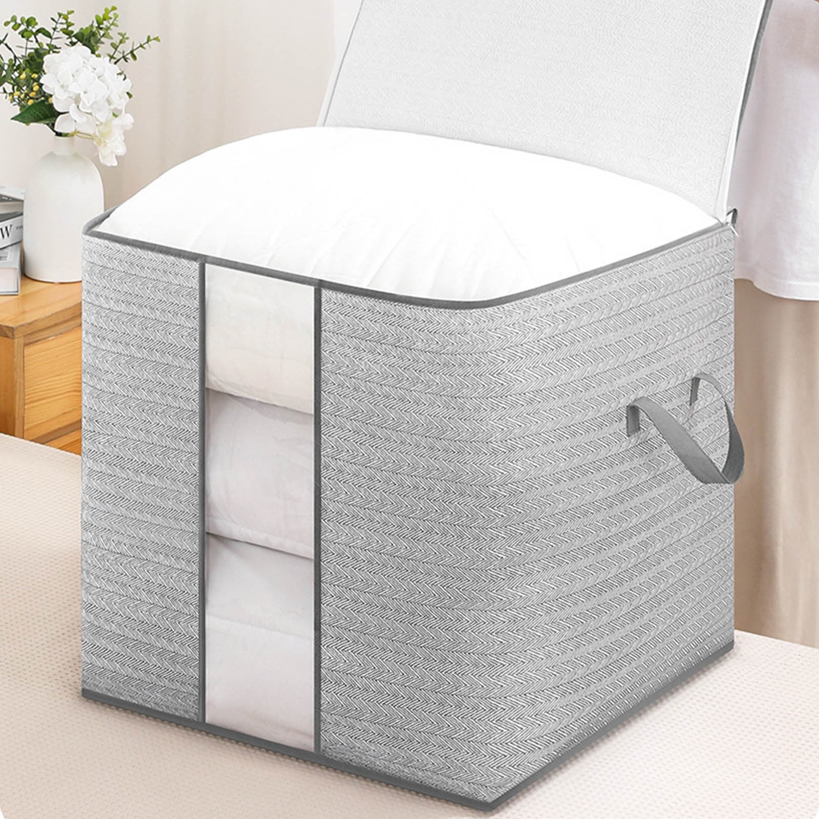 Lot De 4 Grandes Boîtes De Rangement Pliables Avec Couvercle, Panier De Rangement En Tissu Avec Poignees Pratiques Tissu Doux En Forme De Cube Gris Beige 80288907