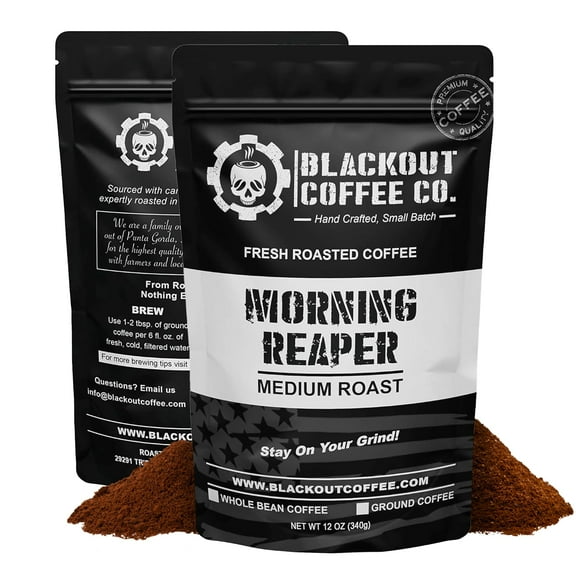 Blackout Coffee Morning Reaper Whole Bean Coffee â€“ Medium Roast, Bold & Smooth Flavor, Non-Bitter â€“ Freshly Roasted 12oz Bag, American Made