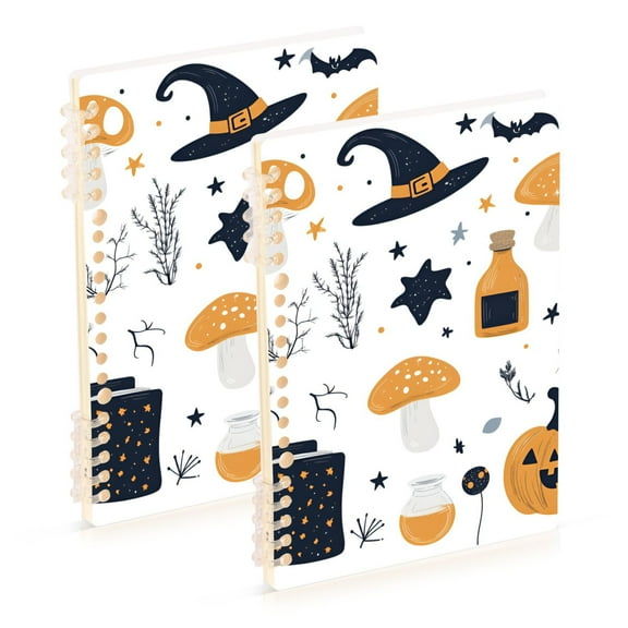 FORMRS 1-Subject Spiral Notebook 8" x 5" College Ruled 60 Refillable Sheet, White Halloween Pattern