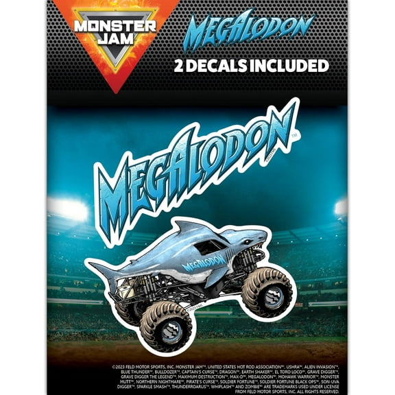 Monster Jam Megalodon Decals - Set of 2 Megalodon Monster Truck Shark Logo Vinyl Stickers for Car, Water Bottle, Laptop, Luggage, Toy Truck