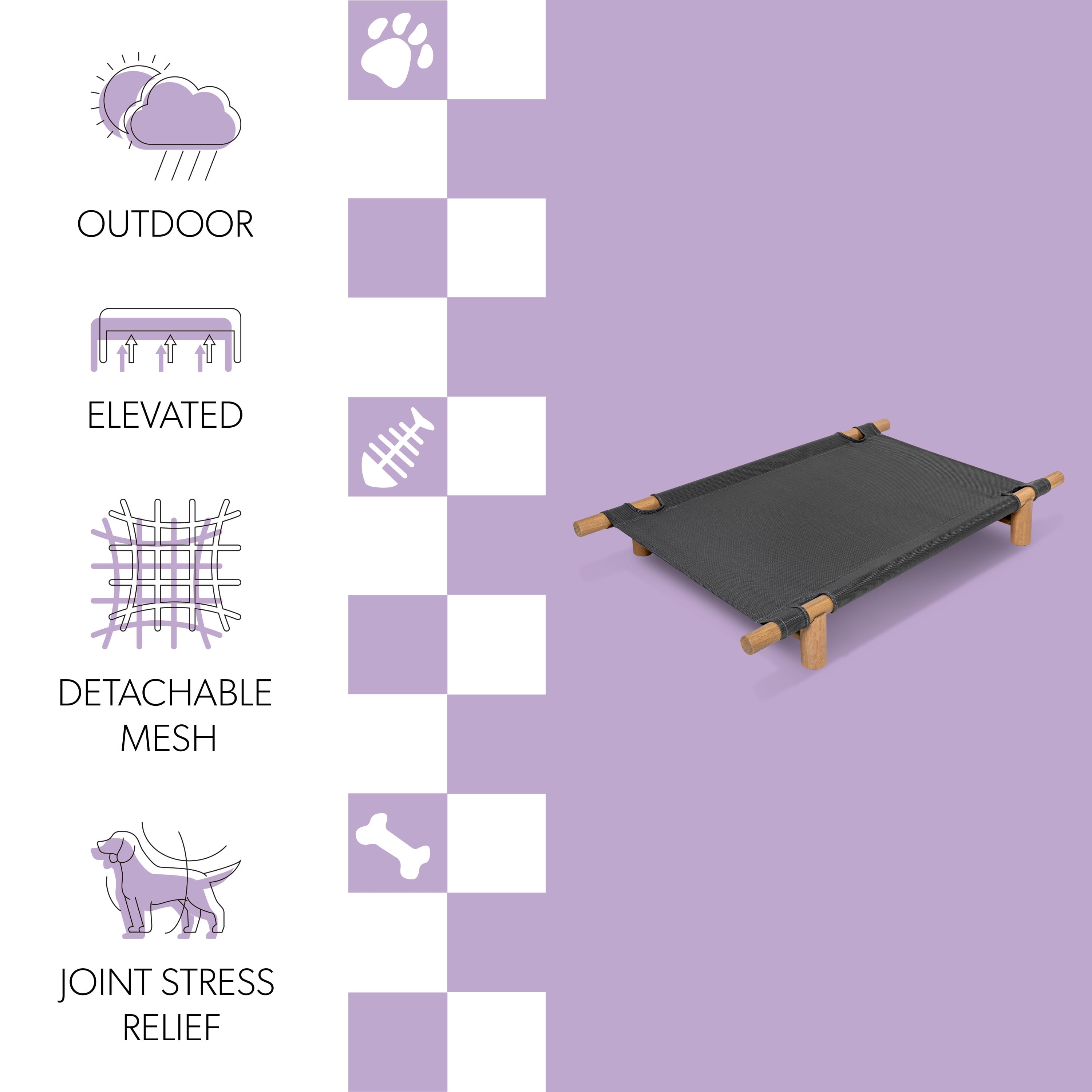 THE LICKER STORE Chester 32" Modern Minimalist Wood Frame Elevated Outdoor Dog Bed, Graphite/Light Teak, DBD5000B