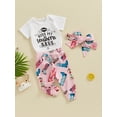 thumbnail image 3 of FEORJGP Infant Baby Girls Summer Outfits Newborn 3M 6M 12M 18M Short Sleeve Jumpsuit Crew Neck Bodysuit Lip Letter Print Romper + Elastic Waist Pants  Toddler Loose Casual Daily 3Pcs Clothes, 3 of 9