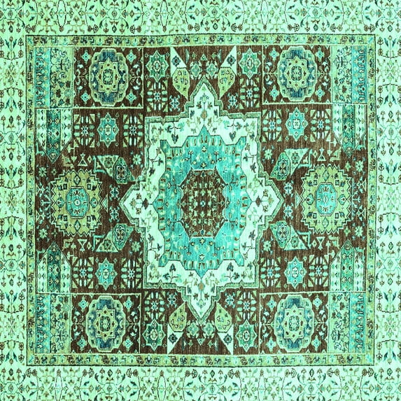 Ahgly Company Indoor Square Abstract Turquoise Blue Modern Area Rugs, 6' Square